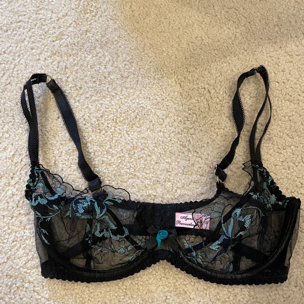 Agent Provocateur Black and Teal Lace Bra - 34D